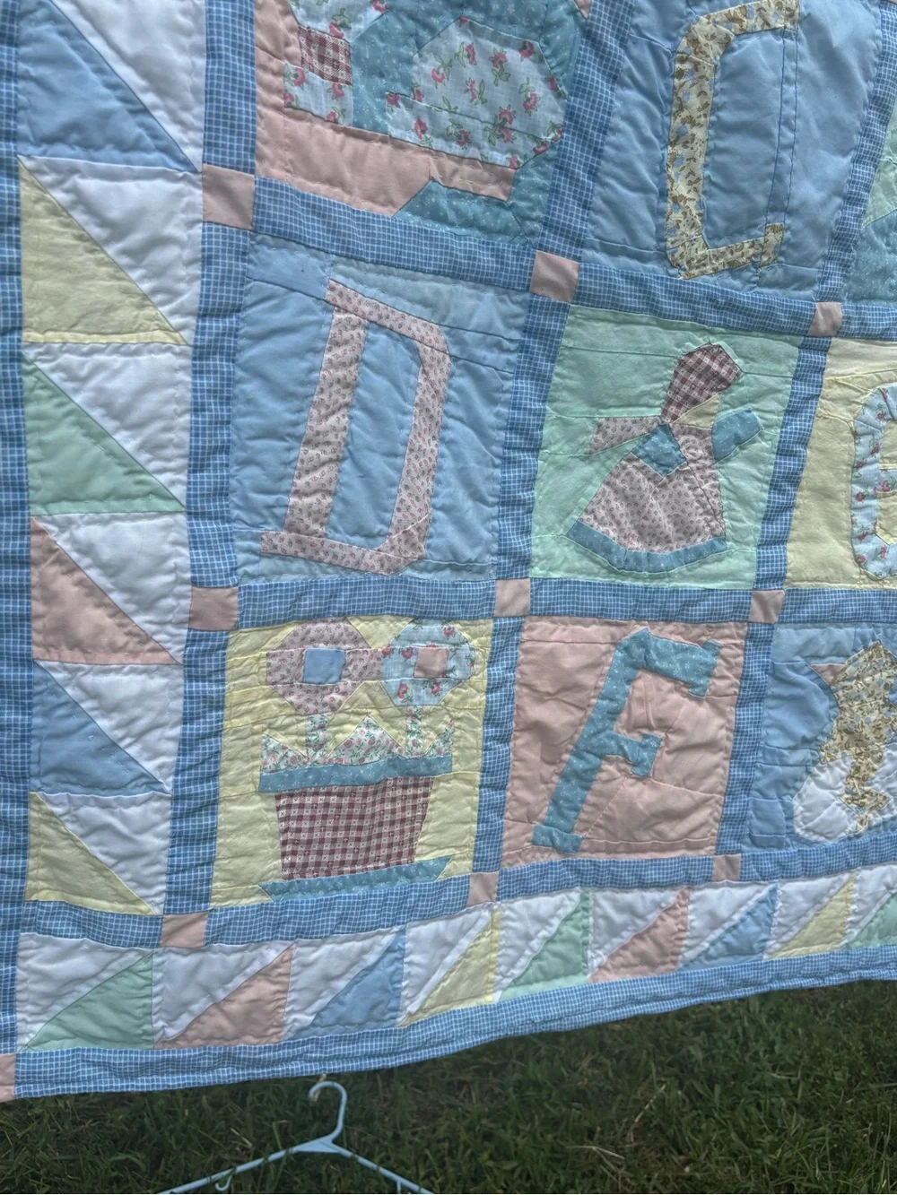 Handmade Pastel Alphabet Baby Quilt - Blue, Pink, Mint, Cream